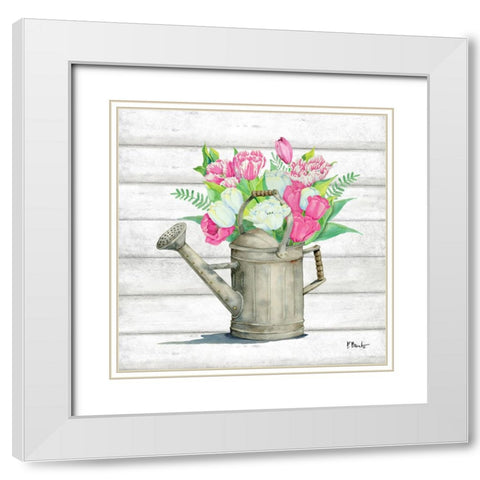 Tin Florals II White Modern Wood Framed Art Print with Double Matting by Brent, Paul