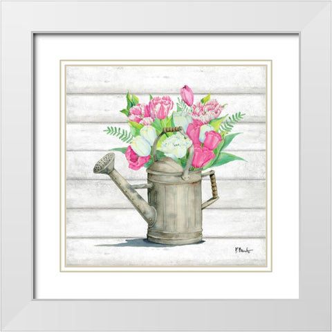 Tin Florals II White Modern Wood Framed Art Print with Double Matting by Brent, Paul