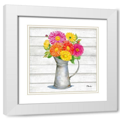 Tin Florals IV White Modern Wood Framed Art Print with Double Matting by Brent, Paul