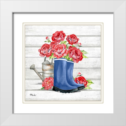 Floral Rain Boots I White Modern Wood Framed Art Print with Double Matting by Brent, Paul