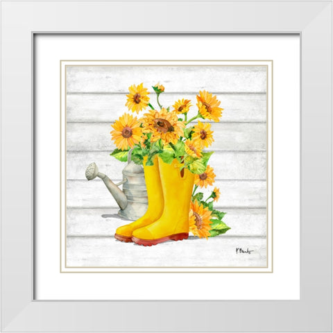 Floral Rain Boots II White Modern Wood Framed Art Print with Double Matting by Brent, Paul
