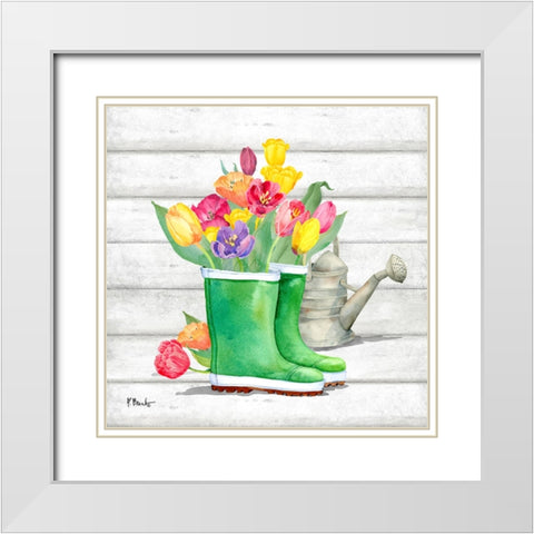 Floral Rain Boots III White Modern Wood Framed Art Print with Double Matting by Brent, Paul