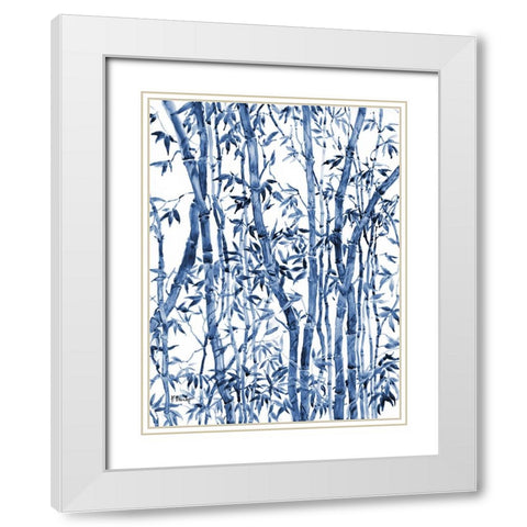 Bamboo Grove Vertical - Blue White Modern Wood Framed Art Print with Double Matting by Brent, Paul