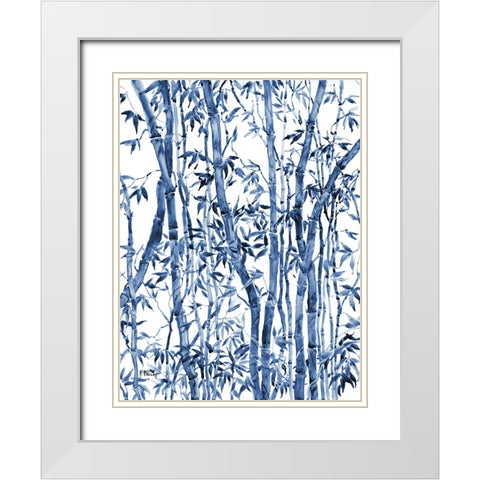 Bamboo Grove Vertical - Blue White Modern Wood Framed Art Print with Double Matting by Brent, Paul