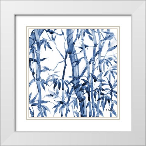 Bamboo Grove III - Blue White Modern Wood Framed Art Print with Double Matting by Brent, Paul