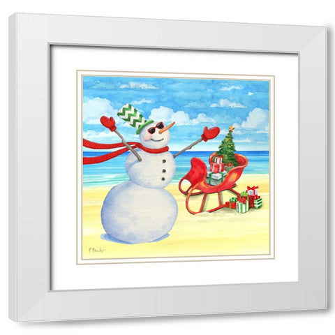 Snowman Beach III White Modern Wood Framed Art Print with Double Matting by Brent, Paul