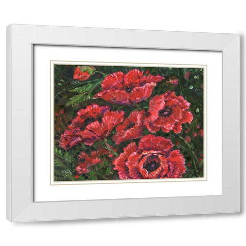 Impressions of Poppies Horizontal I White Modern Wood Framed Art Print with Double Matting by Brent, Paul