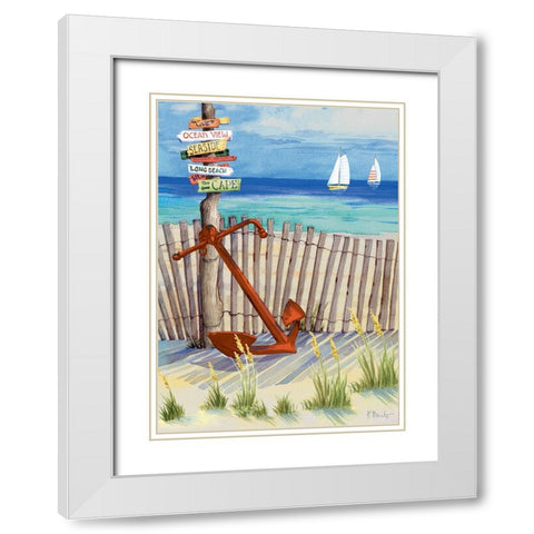 Beach Signs Anchor Vertical White Modern Wood Framed Art Print with Double Matting by Brent, Paul