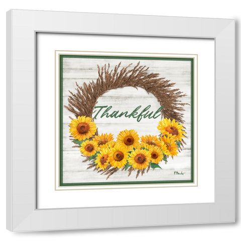 Autumn Sunflower Wreath White Modern Wood Framed Art Print with Double Matting by Brent, Paul