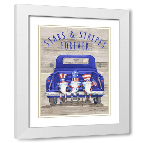 Patriotic Gnomes Truck - Wood White Modern Wood Framed Art Print with Double Matting by Brent, Paul