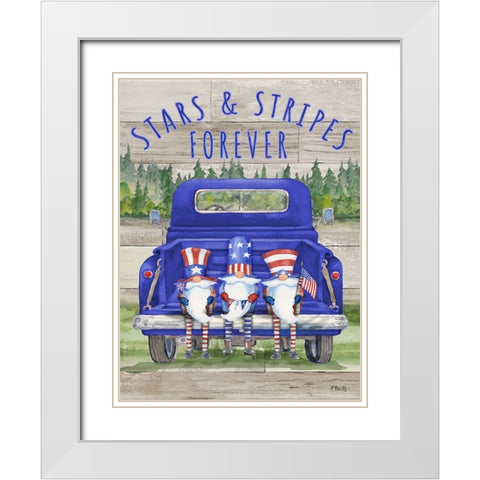 Patriotic Gnomes Truck - Blend White Modern Wood Framed Art Print with Double Matting by Brent, Paul