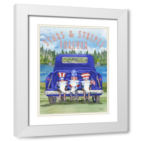 Patriotic Gnomes Truck White Modern Wood Framed Art Print with Double Matting by Brent, Paul