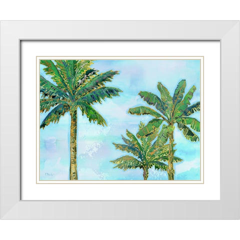 Hana Palm Horizontal - Blue White Modern Wood Framed Art Print with Double Matting by Brent, Paul