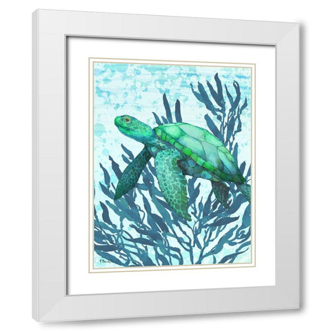 Calypso Turtles Vertical II - Bright White Modern Wood Framed Art Print with Double Matting by Brent, Paul