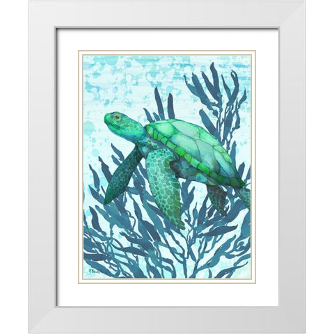 Calypso Turtles Vertical II - Bright White Modern Wood Framed Art Print with Double Matting by Brent, Paul