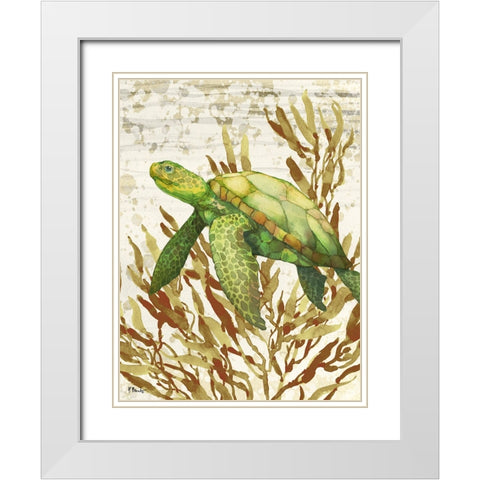 Calypso Turtles Vertical II White Modern Wood Framed Art Print with Double Matting by Brent, Paul