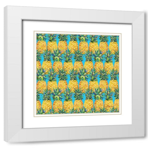 Kona Pineapple Repeat III - Azul White Modern Wood Framed Art Print with Double Matting by Brent, Paul