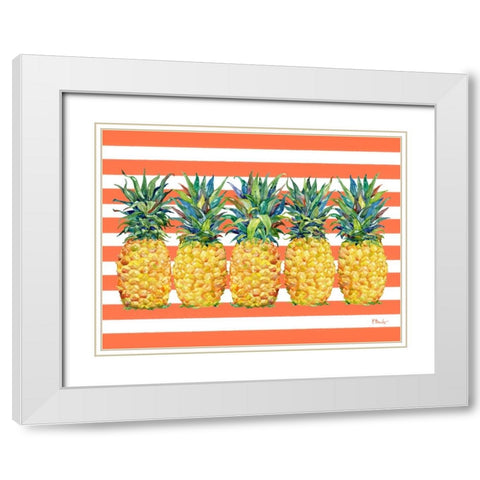 Kona Pineapple Horizontal - Coral Stripe White Modern Wood Framed Art Print with Double Matting by Brent, Paul