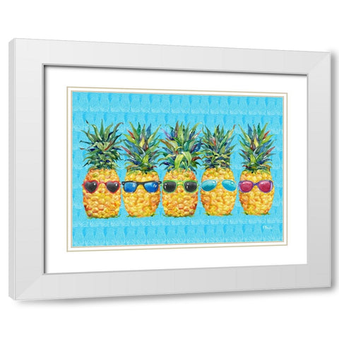 Cool Kona Pineapple Horizontal - Azul Lines White Modern Wood Framed Art Print with Double Matting by Brent, Paul