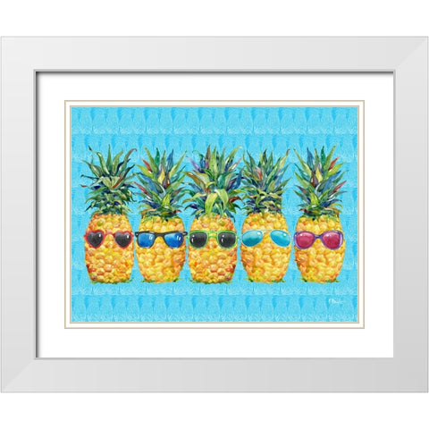 Cool Kona Pineapple Horizontal - Azul Lines White Modern Wood Framed Art Print with Double Matting by Brent, Paul