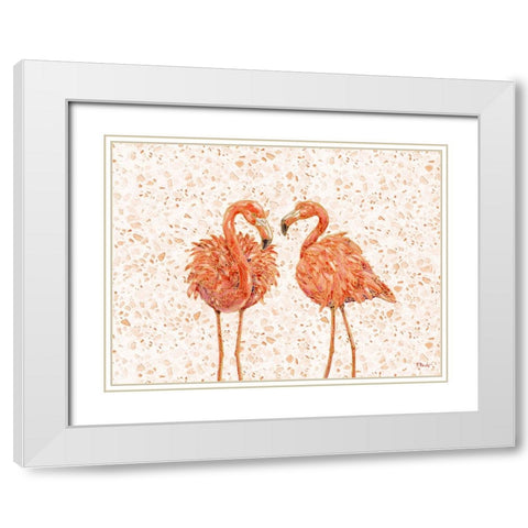Martinique Flamingo Horizontal - Terrazzo White Modern Wood Framed Art Print with Double Matting by Brent, Paul