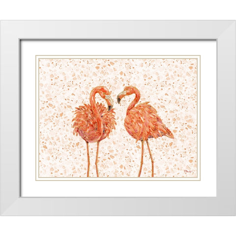 Martinique Flamingo Horizontal - Terrazzo White Modern Wood Framed Art Print with Double Matting by Brent, Paul