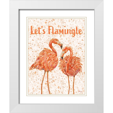 Martinique Flamingos Vertical - Terrazzo White Modern Wood Framed Art Print with Double Matting by Brent, Paul