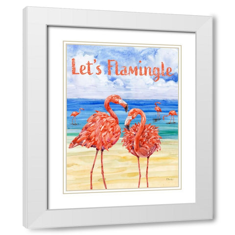 Martinique Flamingos Vertical White Modern Wood Framed Art Print with Double Matting by Brent, Paul