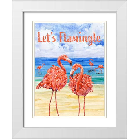 Martinique Flamingos Vertical White Modern Wood Framed Art Print with Double Matting by Brent, Paul