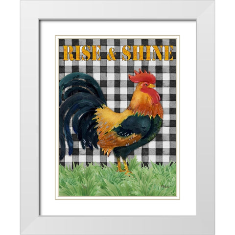 Rising Rooster Vertical White Modern Wood Framed Art Print with Double Matting by Brent, Paul