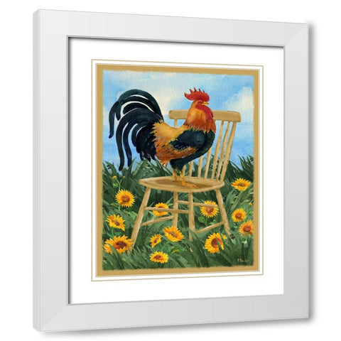 Field Rooster White Modern Wood Framed Art Print with Double Matting by Brent, Paul