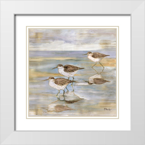 Golden Sandpipers II White Modern Wood Framed Art Print with Double Matting by Brent, Paul