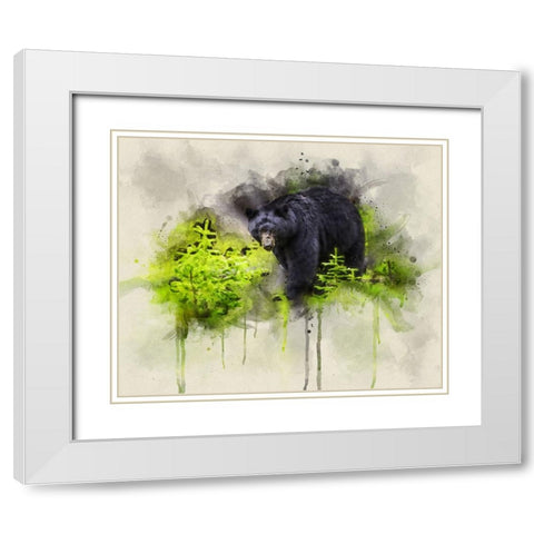 Black Bear Watercolor White Modern Wood Framed Art Print with Double Matting by Lee, Rachel