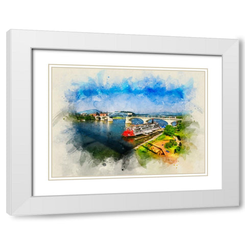 Bridge To Lookout Color Watercolor White Modern Wood Framed Art Print with Double Matting by Lee, Rachel