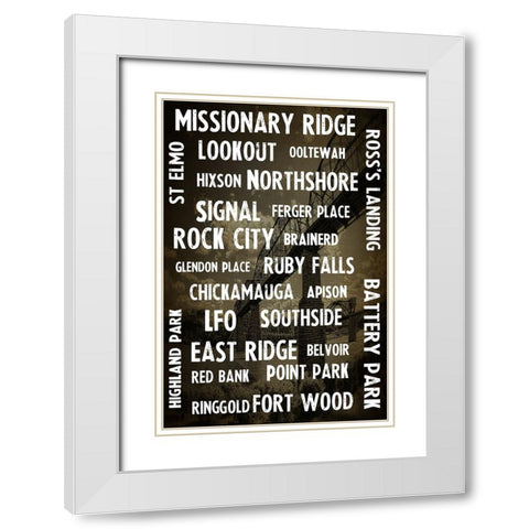 Chatt Areas Typed On Black Bridge Overlay White Modern Wood Framed Art Print with Double Matting by Lee, Rachel
