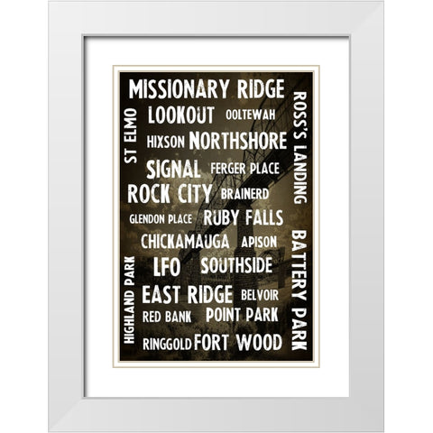 Chatt Areas Typed On Black Bridge Overlay White Modern Wood Framed Art Print with Double Matting by Lee, Rachel