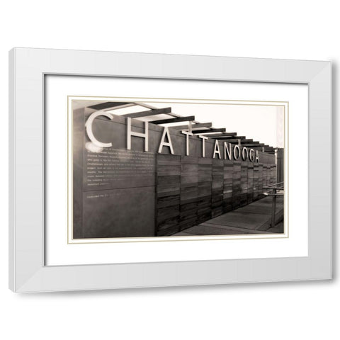 Chatt Pier Sign Sepia Glamour White Modern Wood Framed Art Print with Double Matting by Lee, Rachel