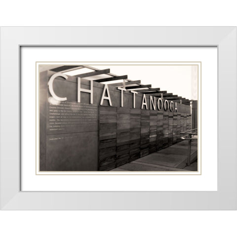 Chatt Pier Sign Sepia Glamour White Modern Wood Framed Art Print with Double Matting by Lee, Rachel