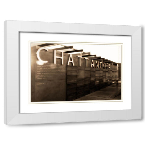 Chatt Pier Sign Sepia Glamour Saturated White Modern Wood Framed Art Print with Double Matting by Lee, Rachel