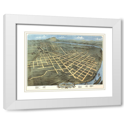 Chattanooga Map 1871 White Modern Wood Framed Art Print with Double Matting by Lee, Rachel