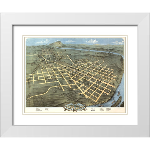 Chattanooga Map 1871 White Modern Wood Framed Art Print with Double Matting by Lee, Rachel