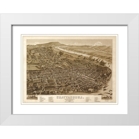 Chattanooga Map 1886 White Modern Wood Framed Art Print with Double Matting by Lee, Rachel
