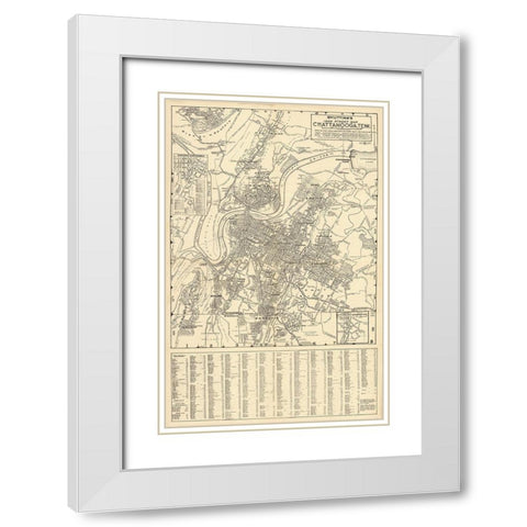 Chattanooga Street Map 1938 White Modern Wood Framed Art Print with Double Matting by Lee, Rachel