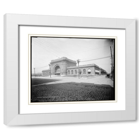 Choo Choo Hotel Antique White Modern Wood Framed Art Print with Double Matting by Lee, Rachel