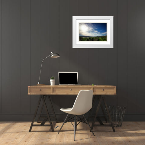 Clouds Trees Lake White Modern Wood Framed Art Print with Double Matting by Lee, Rachel