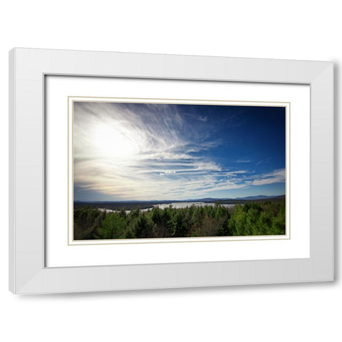 Clouds Trees Lake White Modern Wood Framed Art Print with Double Matting by Lee, Rachel