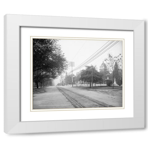 Fountain Square and Courthouse 1907 White Modern Wood Framed Art Print with Double Matting by Lee, Rachel