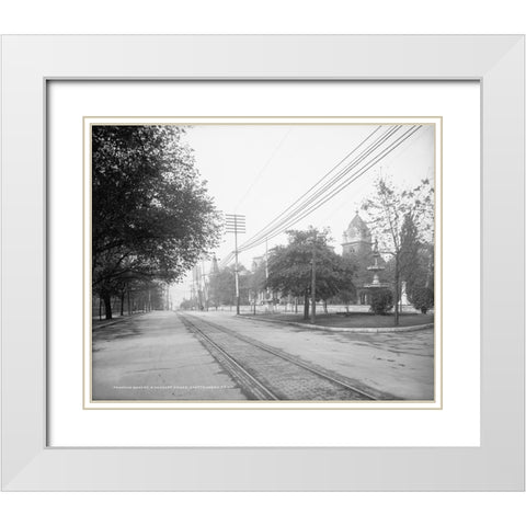 Fountain Square and Courthouse 1907 White Modern Wood Framed Art Print with Double Matting by Lee, Rachel