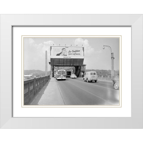 Market Bridge Advertising 1960 White Modern Wood Framed Art Print with Double Matting by Lee, Rachel