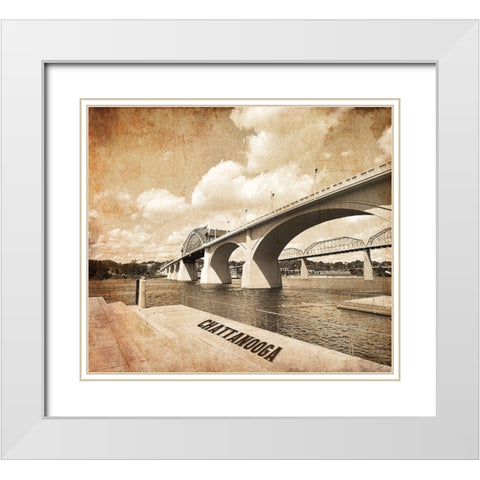 Market Bridge Textured w Writing White Modern Wood Framed Art Print with Double Matting by Lee, Rachel
